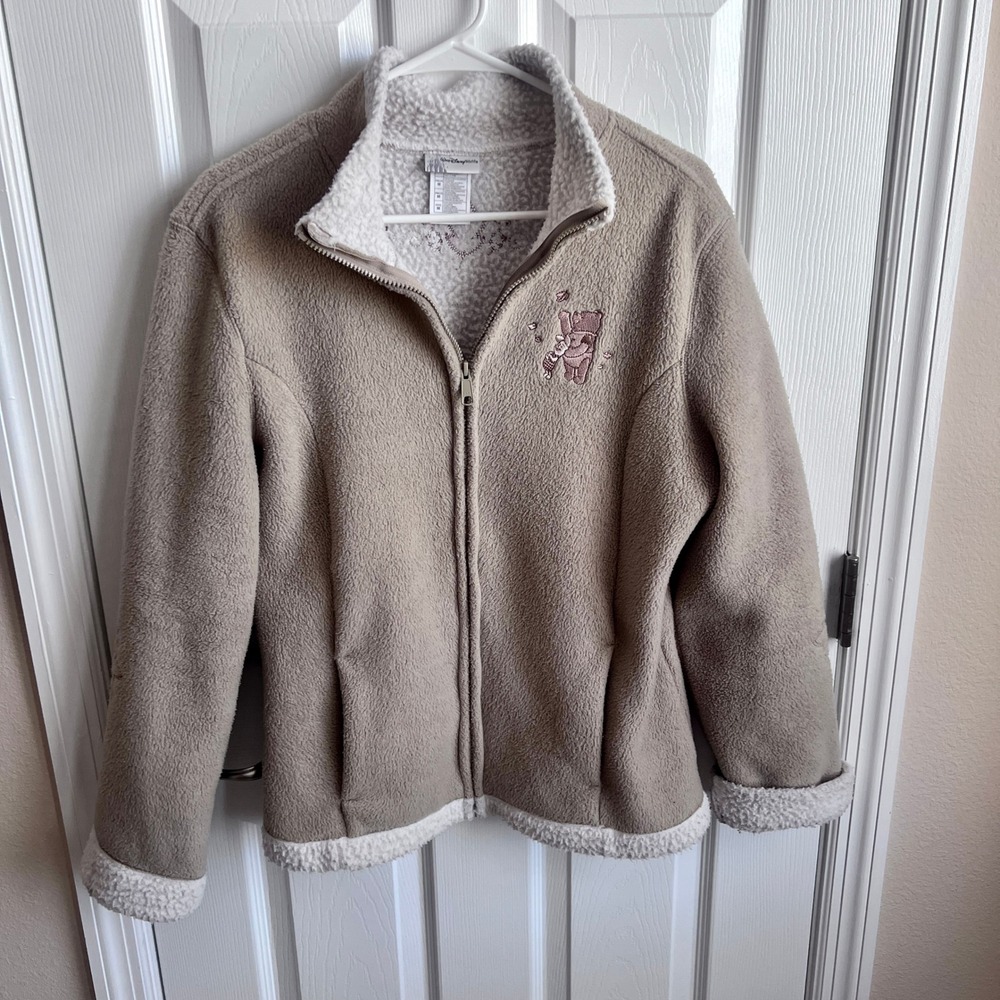 Walt Disney World Winnie the Pooh Sherpa Lined Fleece Jacket Tan Womens Medium